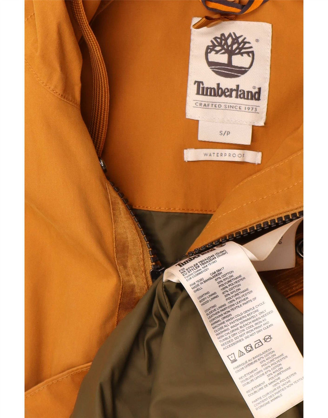 Impermeabile con cappuccio da uomo Timberland UK 36 piccolo cotone giallo