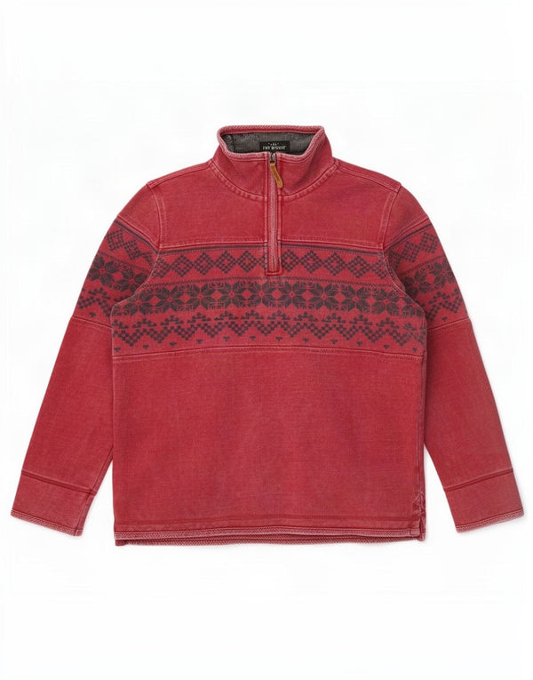 Felpa da uomo con collo con zip Fat Face, maglione grande, cotone Fair Isle bordeaux
