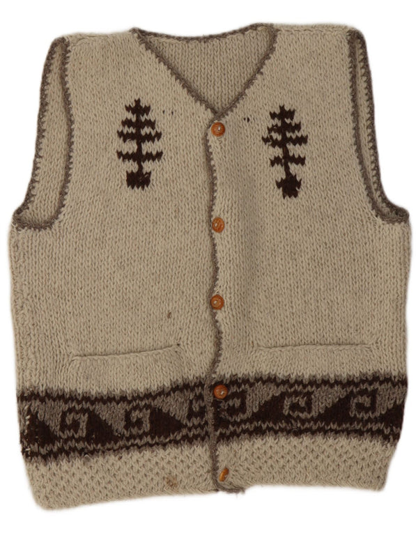 Maglione cardigan senza maniche vintage da uomo grande beige Fair Isle