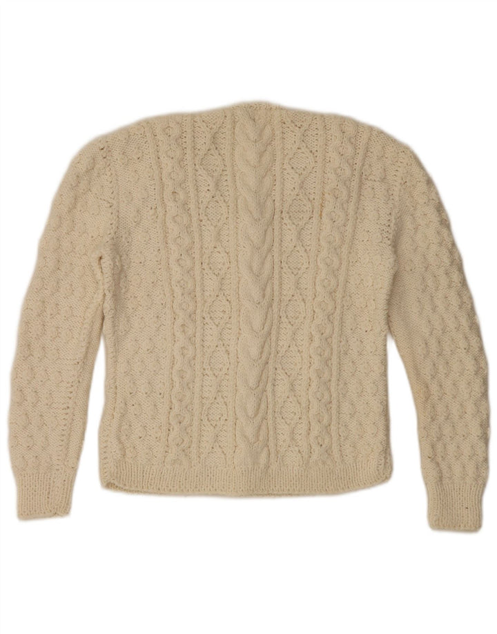 Maglione cardigan da donna vintage UK 10 piccolo bianco sporco