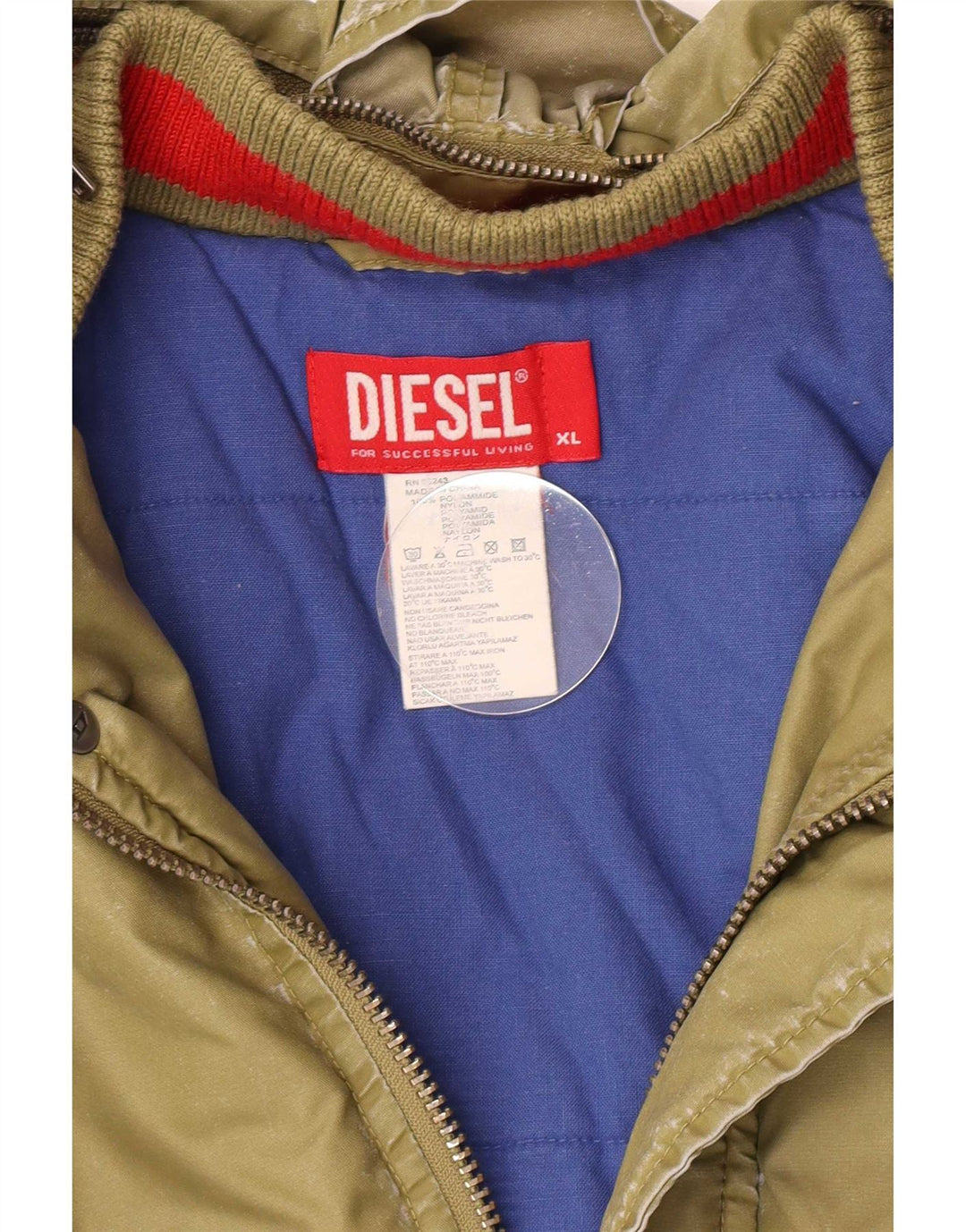 Giubbotto bomber con cappuccio grafico da bambino Diesel 13-14 anni XL kaki poliammide