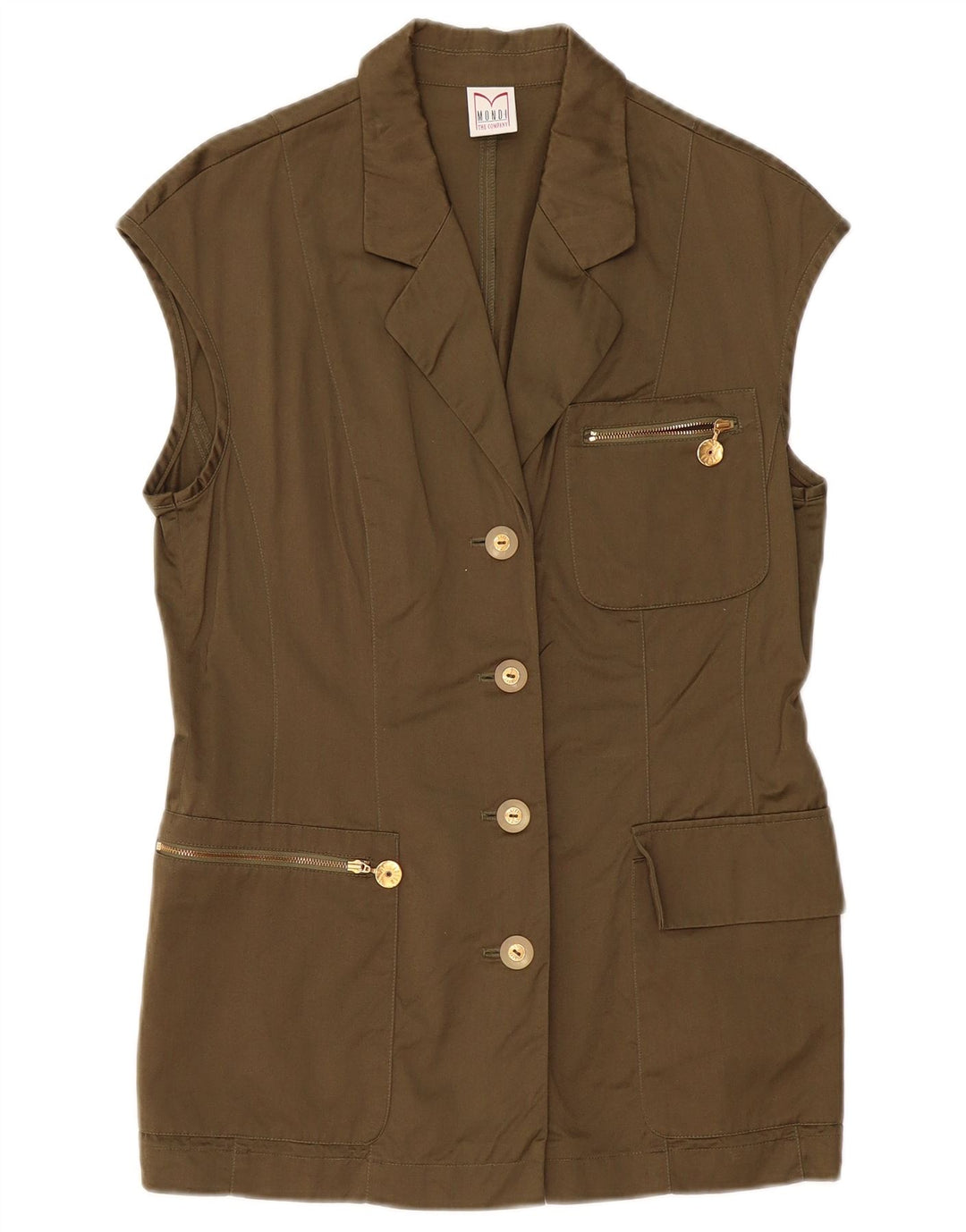 Giacca blazer a 4 bottoni senza maniche da donna MONDI EU 38 cotone kaki medio