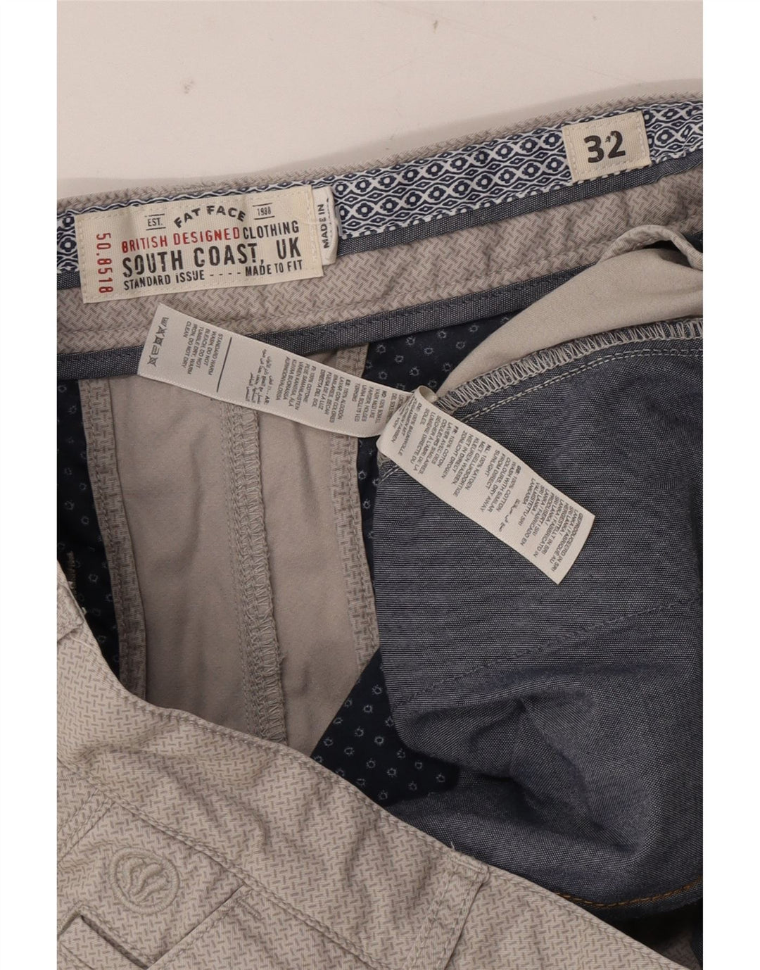 Pantaloncini chino da uomo Fat Face W32 cotone grigio medio