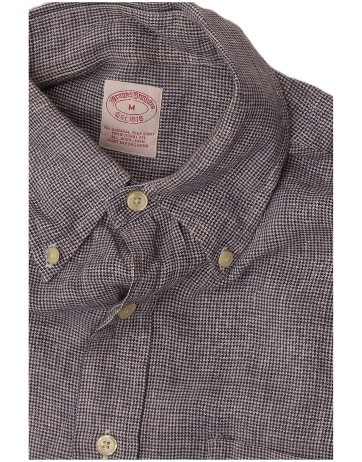 Camicia a maniche corte da uomo Brooks Brothers blu medio pied de poule