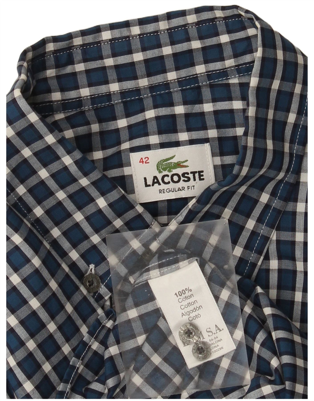 Camicia Lacoste da uomo vestibilità regolare taglia 42 grande cotone a quadri blu