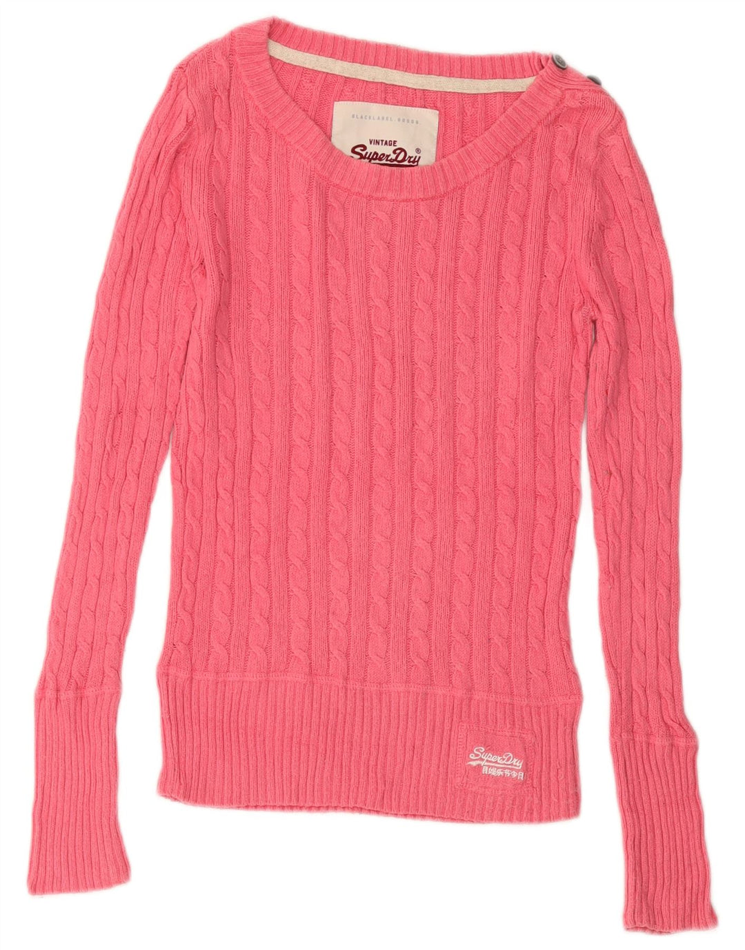 Maglione maglione con scollo a barca da donna Superdry UK 10 piccolo cotone rosa