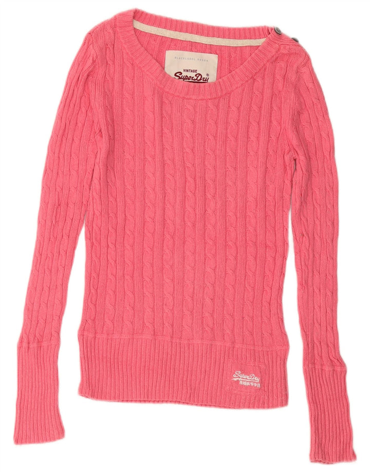 Maglione maglione con scollo a barca da donna Superdry UK 10 piccolo cotone rosa