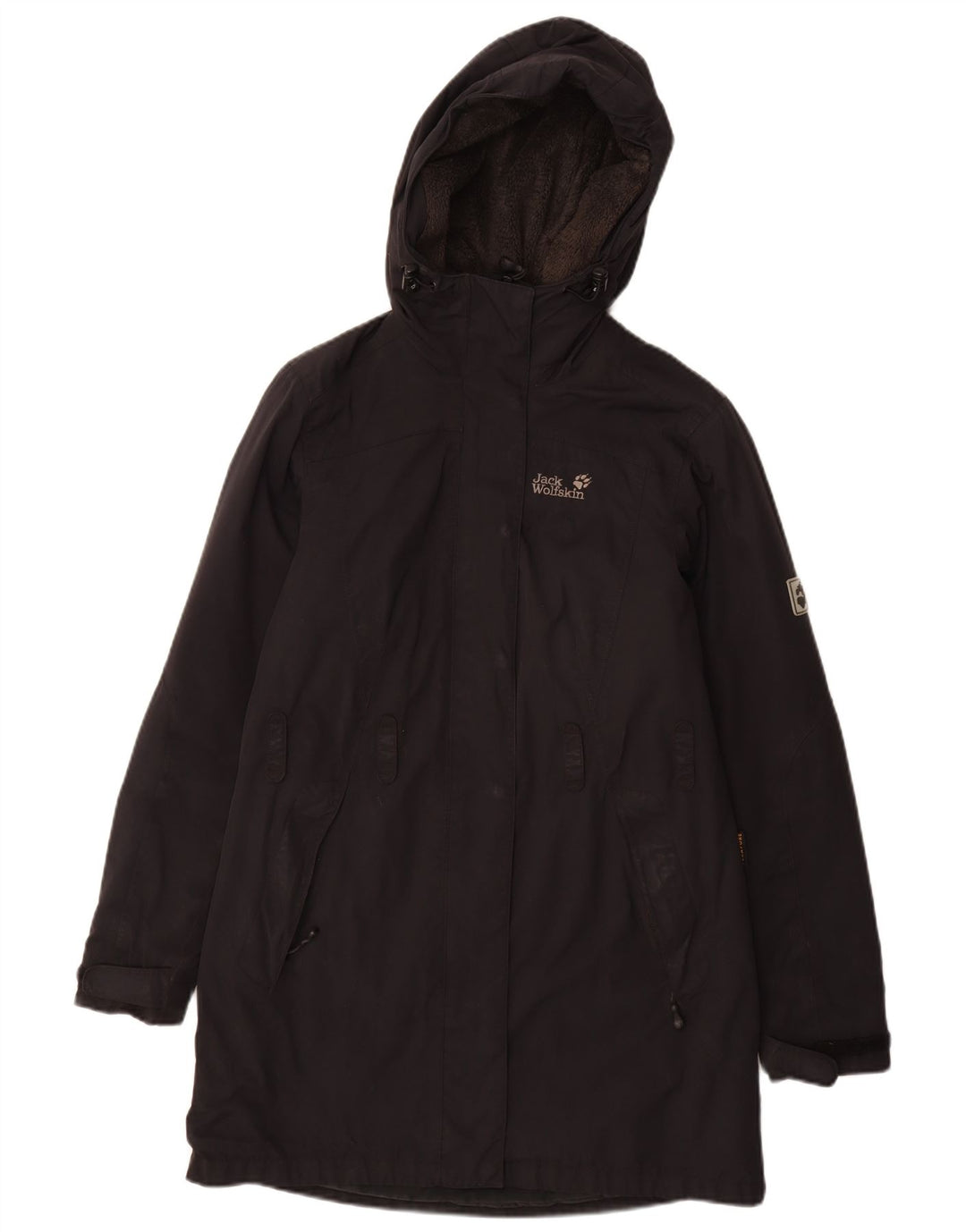 JACK WOLFSKIN Giacca a vento con cappuccio da donna UK 10 Small Nero Poliammide