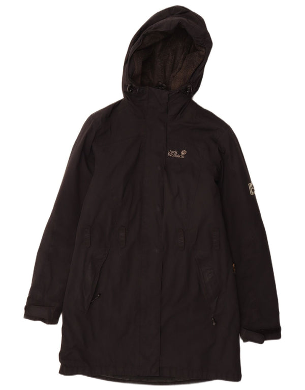 JACK WOLFSKIN Giacca a vento con cappuccio da donna UK 10 Small Nero Poliammide
