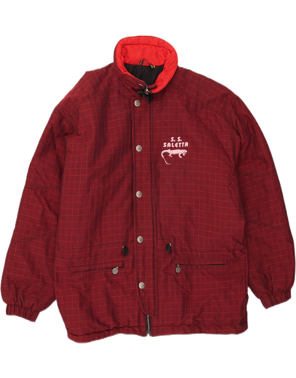 Giacca da sci vintage da uomo IT 52 XL Bordeaux a quadri in poliammide