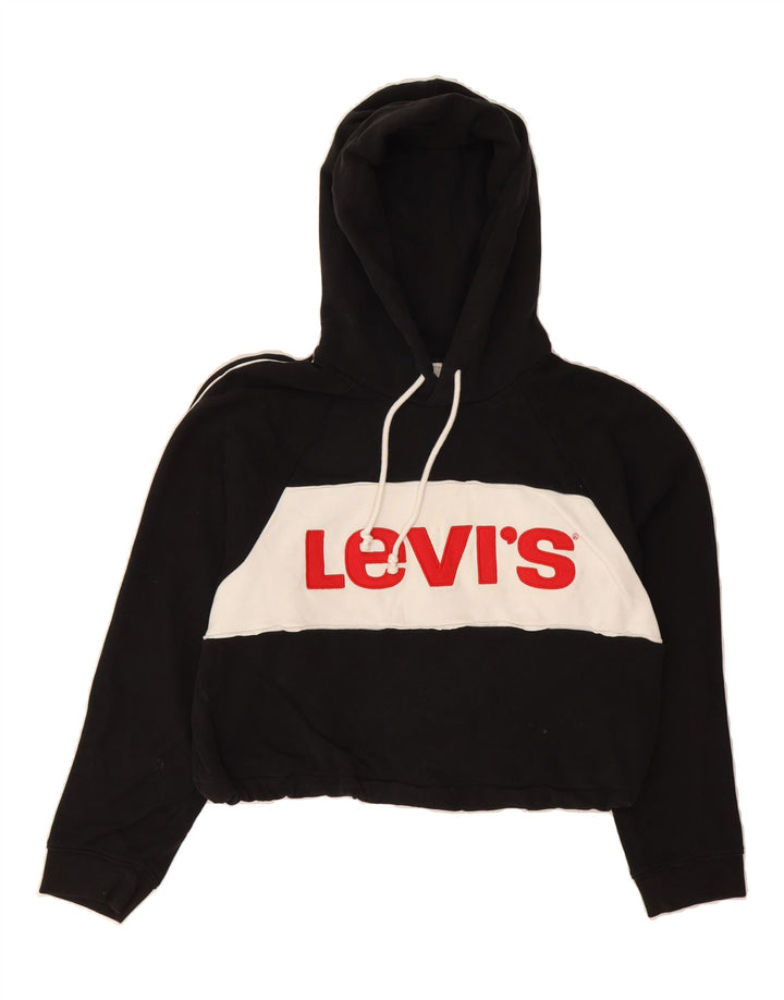 LEVI'S Womens Oversized Graphic Crop Hoodie Jumper UK 10 Small Black Vintage Levi's and Second-Hand Levi's from Messina Hembry 