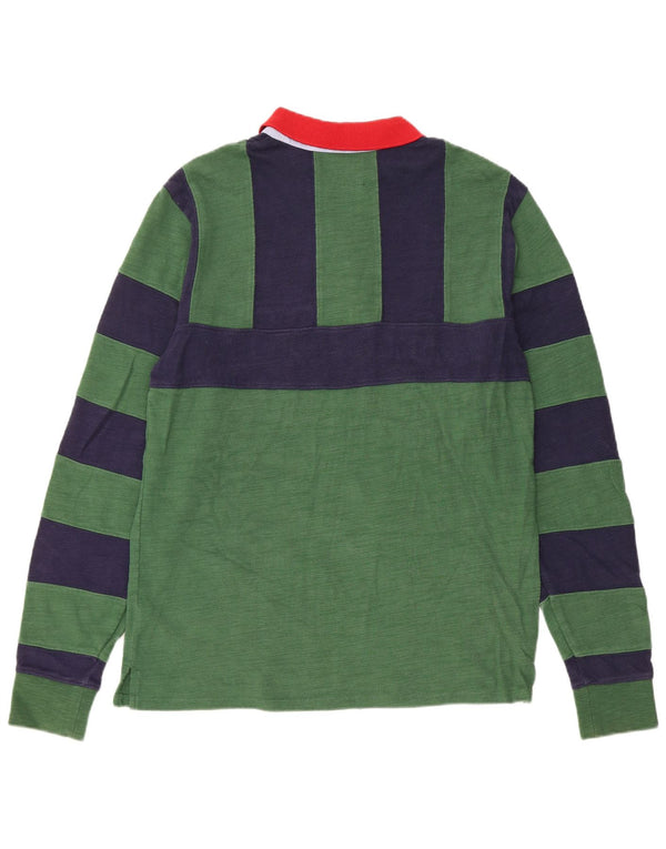 Polo da rugby da uomo a maniche lunghe con grafica Guess, piccola, in cotone a righe verdi