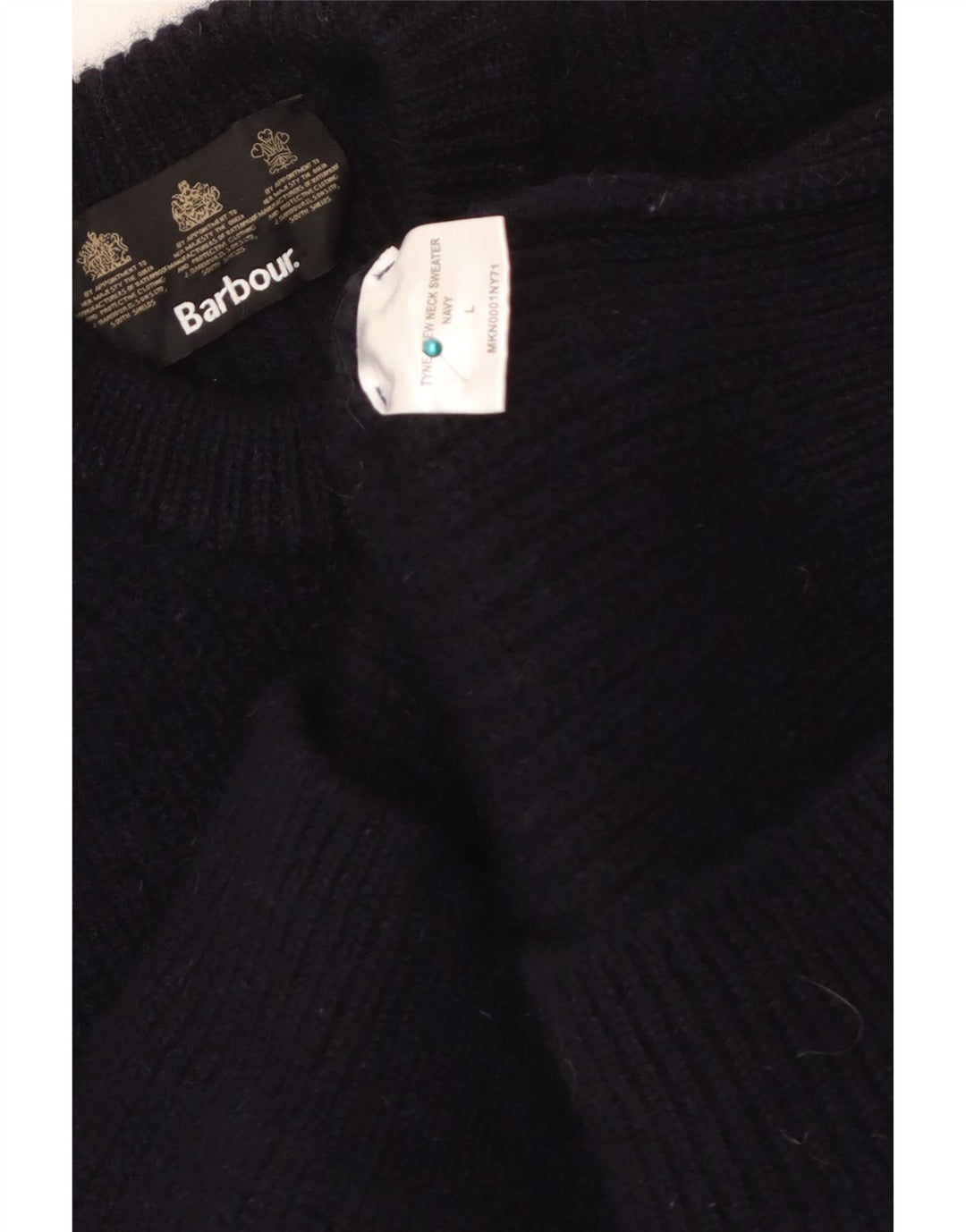 Barbour Uomo Girocollo Maglione Maglione Grande Blu Navy Lana Nuova