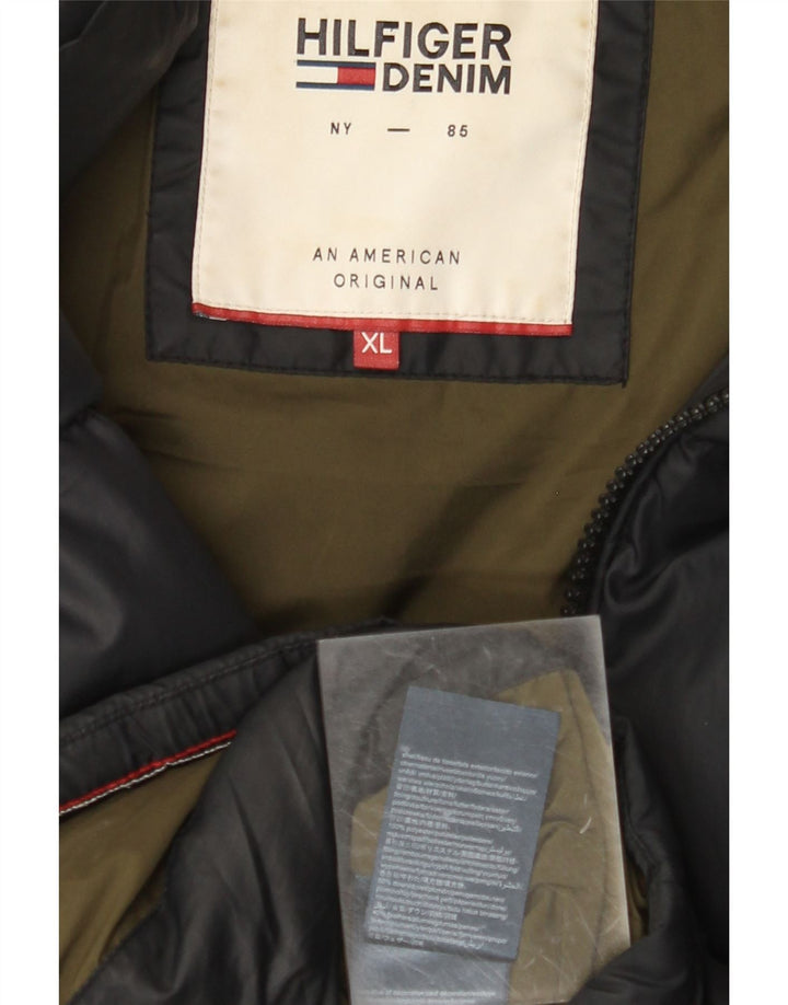 TOMMY HILFIGER Giacca imbottita con cappuccio da uomo UK 42 XL Poliestere nero