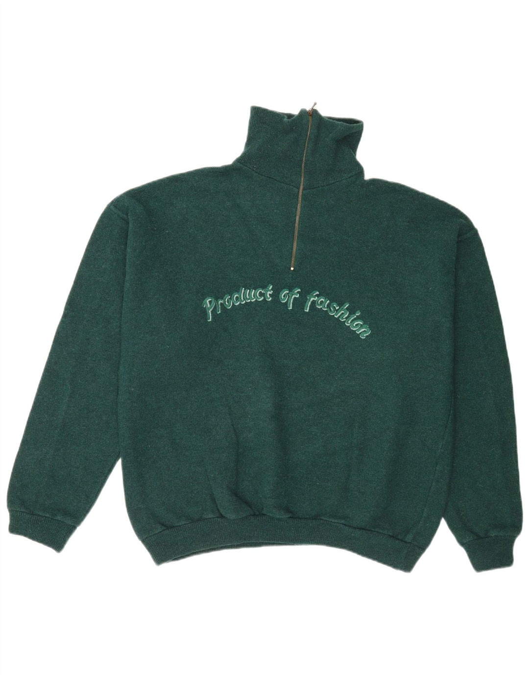 Maglione vintage da uomo con collo con zip grafico grande verde