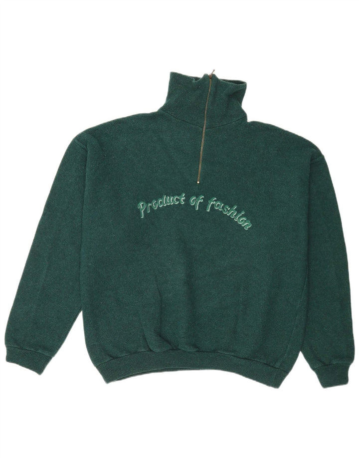 Maglione vintage da uomo con collo con zip grafico grande verde
