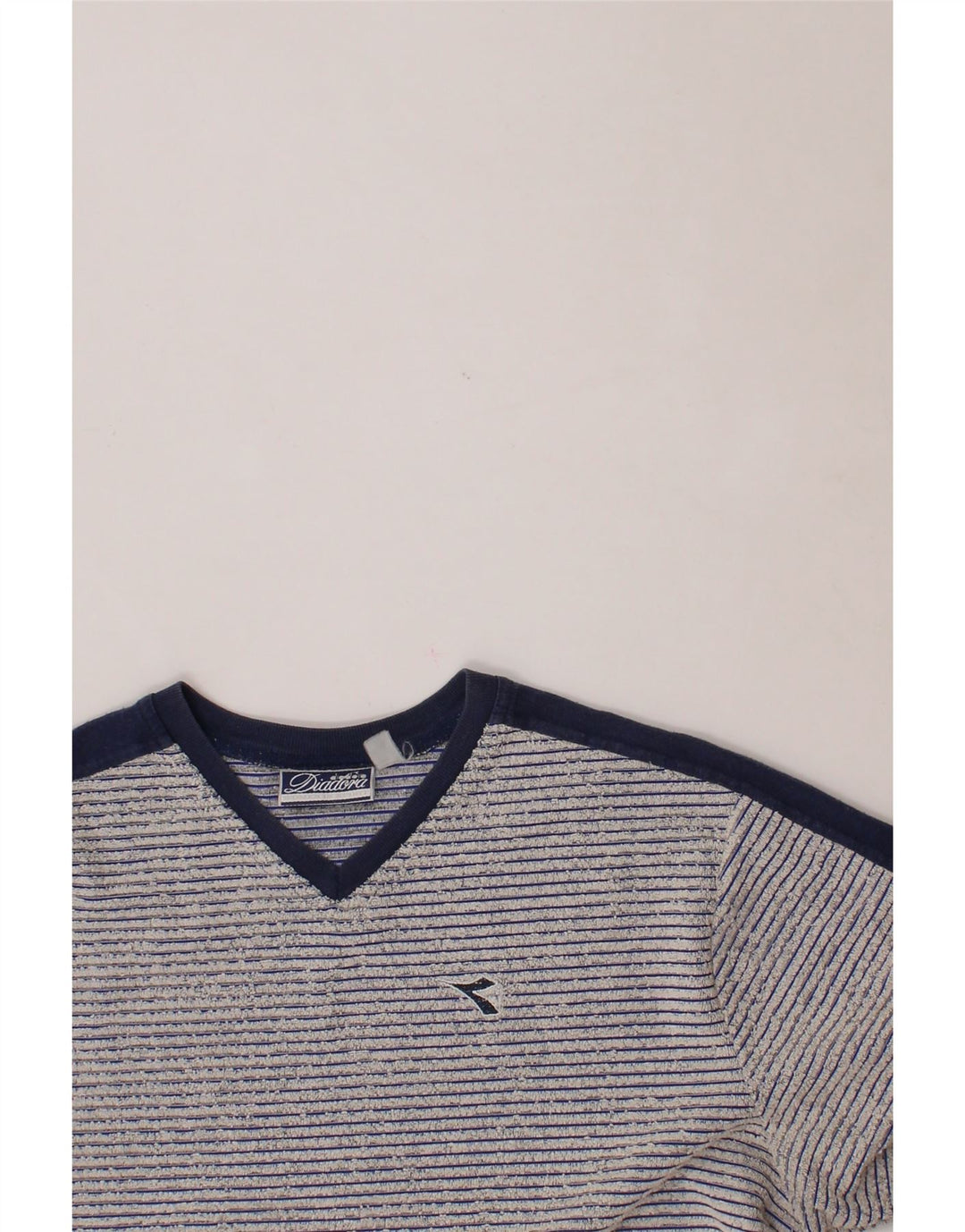 DIADORA Womens T-Shirt Top UK 18 XL Grey Striped Polyester Vintage Diadora and Second-Hand Diadora from Messina Hembry 