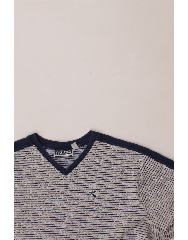 DIADORA Womens T-Shirt Top UK 18 XL Grey Striped Polyester Vintage Diadora and Second-Hand Diadora from Messina Hembry 