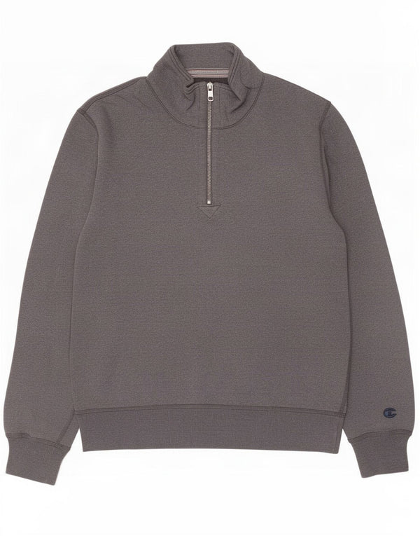 Felpa Champion da uomo con collo con zip, maglione grande, cotone grigio