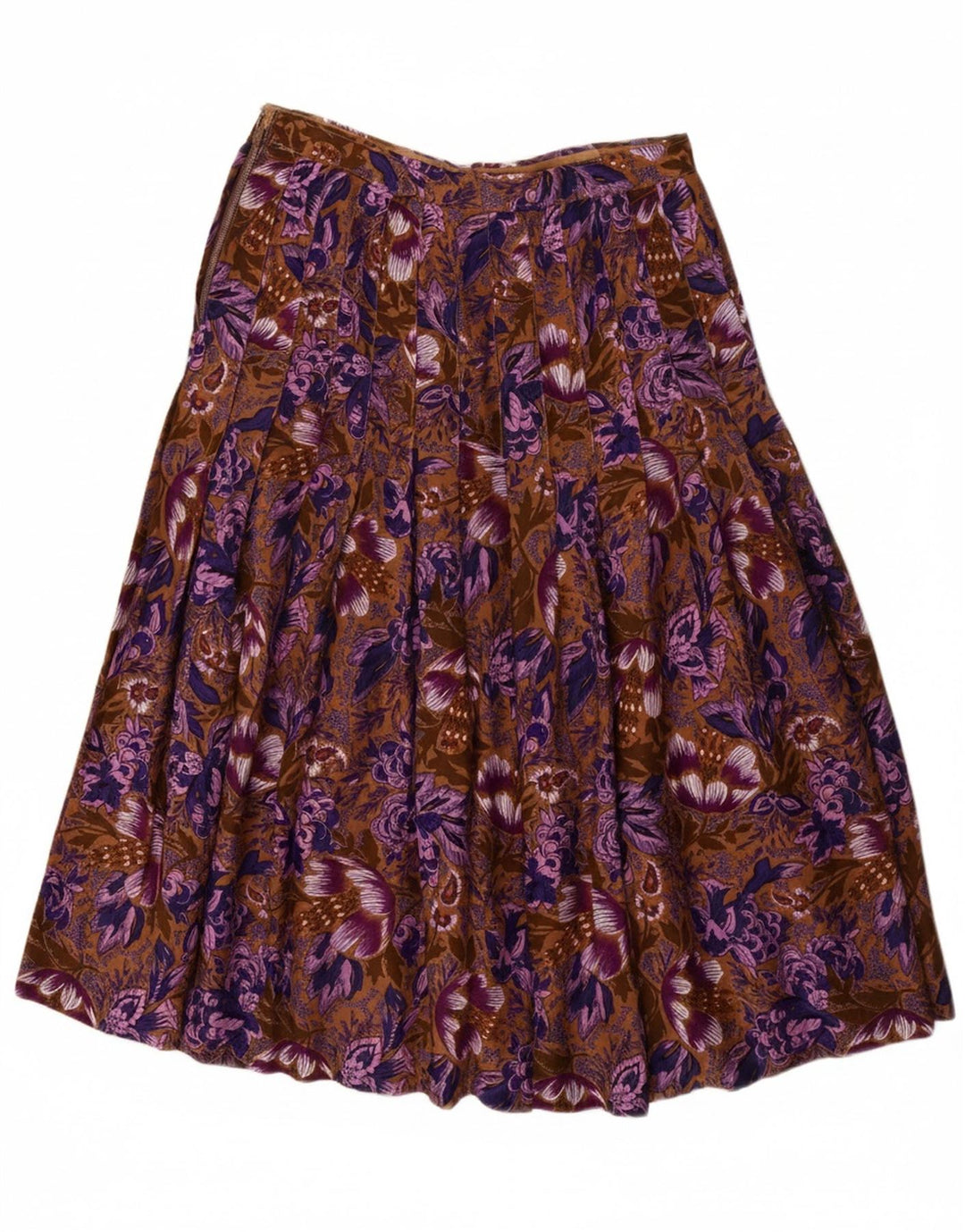 VINTAGE Womens Pleated Skirt W26 Small  Brown Floral Vintage Vintage and Second-Hand Vintage from Messina Hembry 