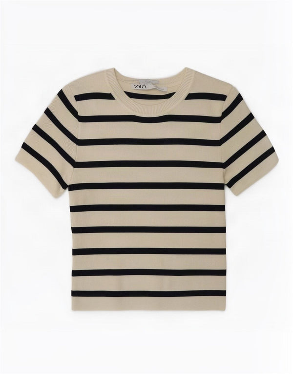 Zara Womens Crop Top UK 12 Medium White Striped