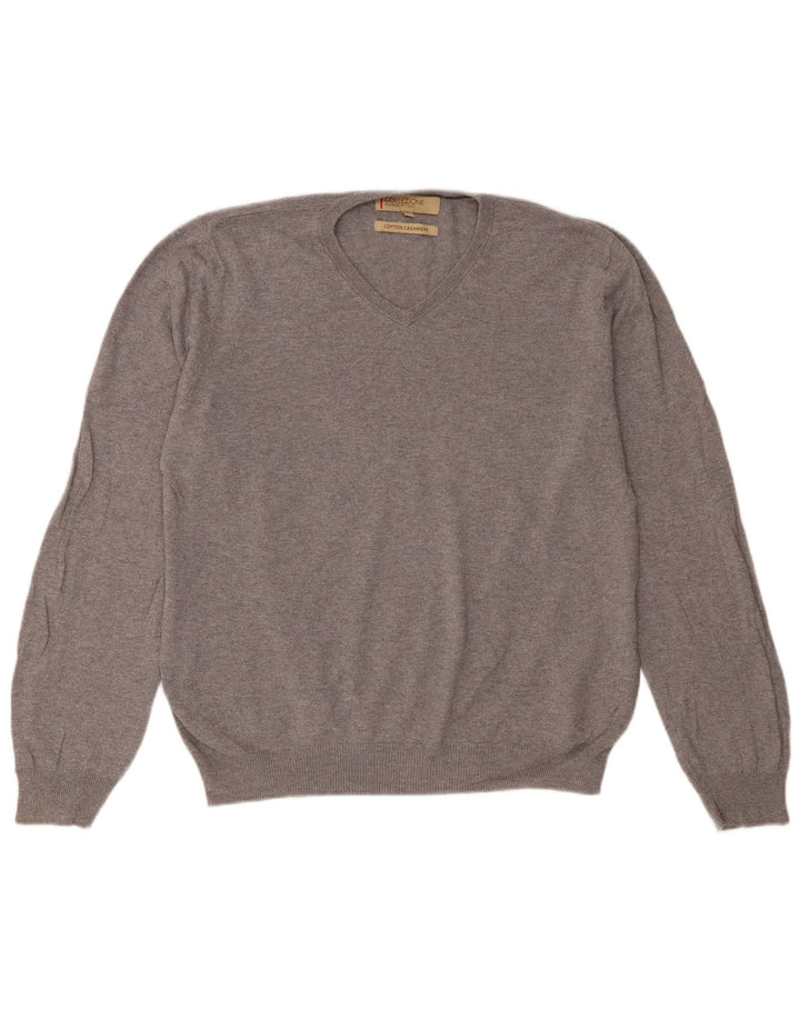 Maglione da uomo con scollo a V Marks & Spencer in cotone grigio medio
