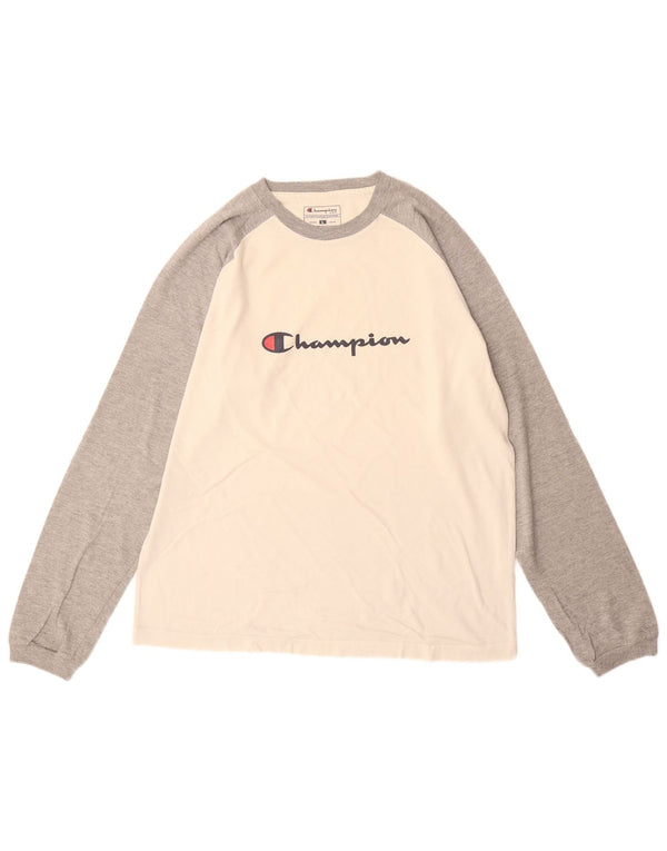 Champion Top grafico da uomo a maniche lunghe a blocchi di colore bianco grande