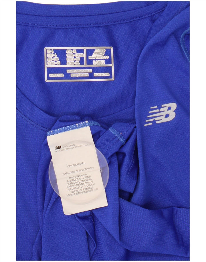New Balance Donna Top Manica Lunga UK 14 Large Blu Poliestere