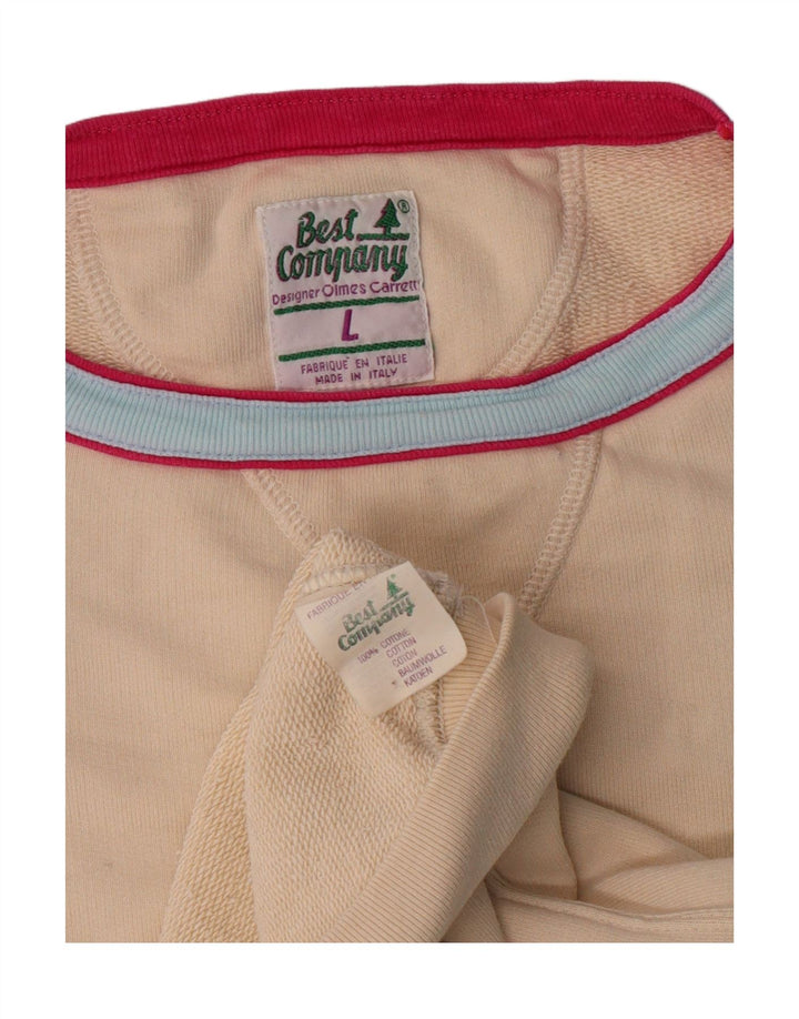 Best Company Felpa grafica da uomo a maniche corte, maglione grande, cotone beige