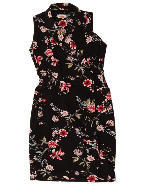 Abito tubino avvolgente senza maniche da donna Calvin Klein US 6 medio nero floreale