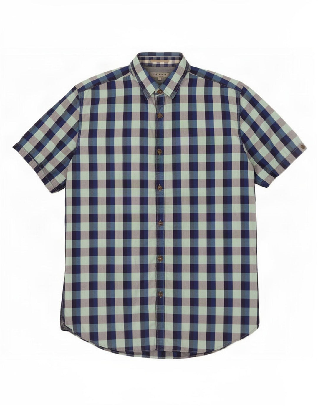 Ted Baker Camicia a maniche corte da uomo taglia 4 grande in cotone a quadretti blu