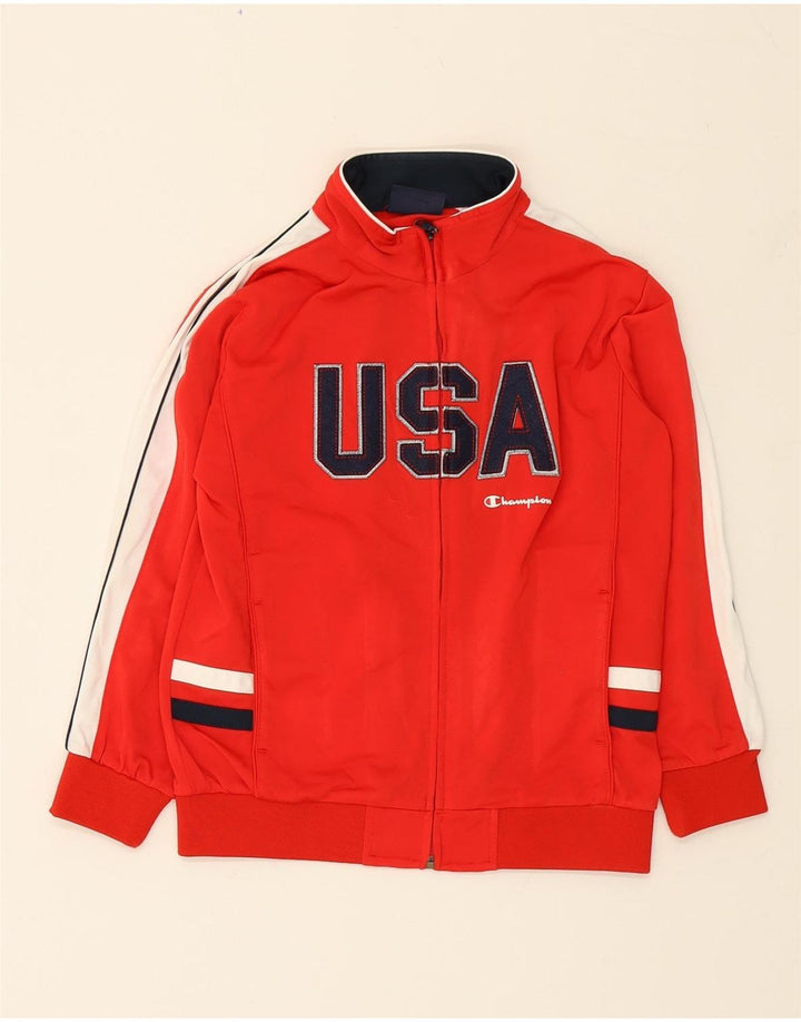 CHAMPION Boys Graphic Tracksuit Top Jacket 7-8 Years Small Red Colourblock Vintage Champion and Second-Hand Champion from Messina Hembry 