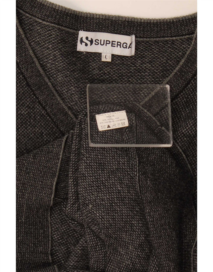 Maglione Superga da uomo con scollo a V, grande, in lana grigia