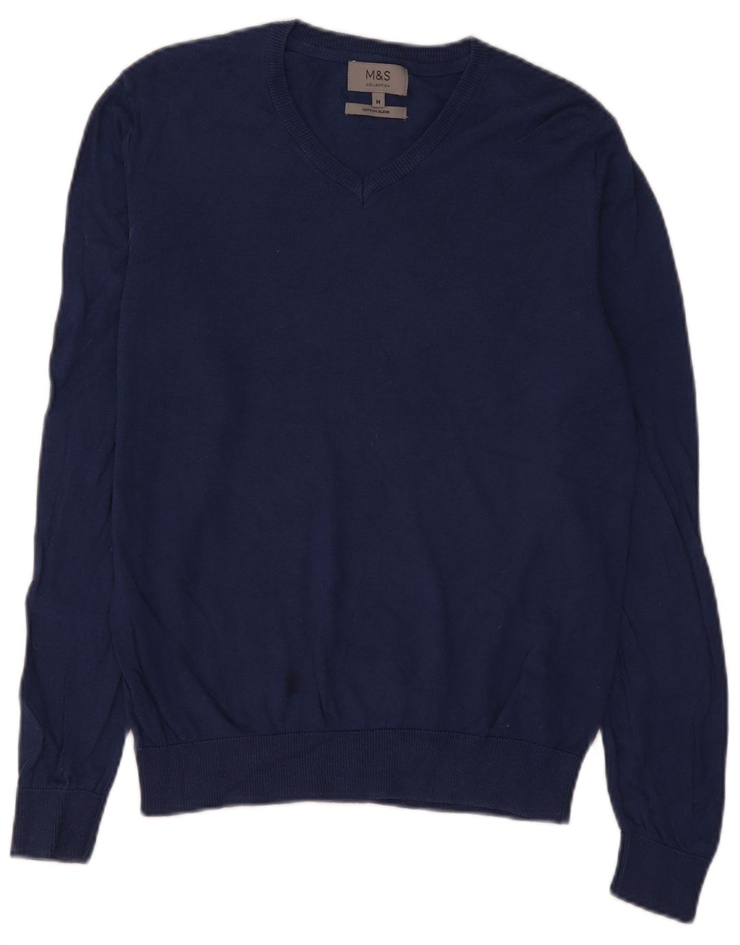 Maglione da uomo con scollo a V Marks & Spencer in cotone blu navy medio