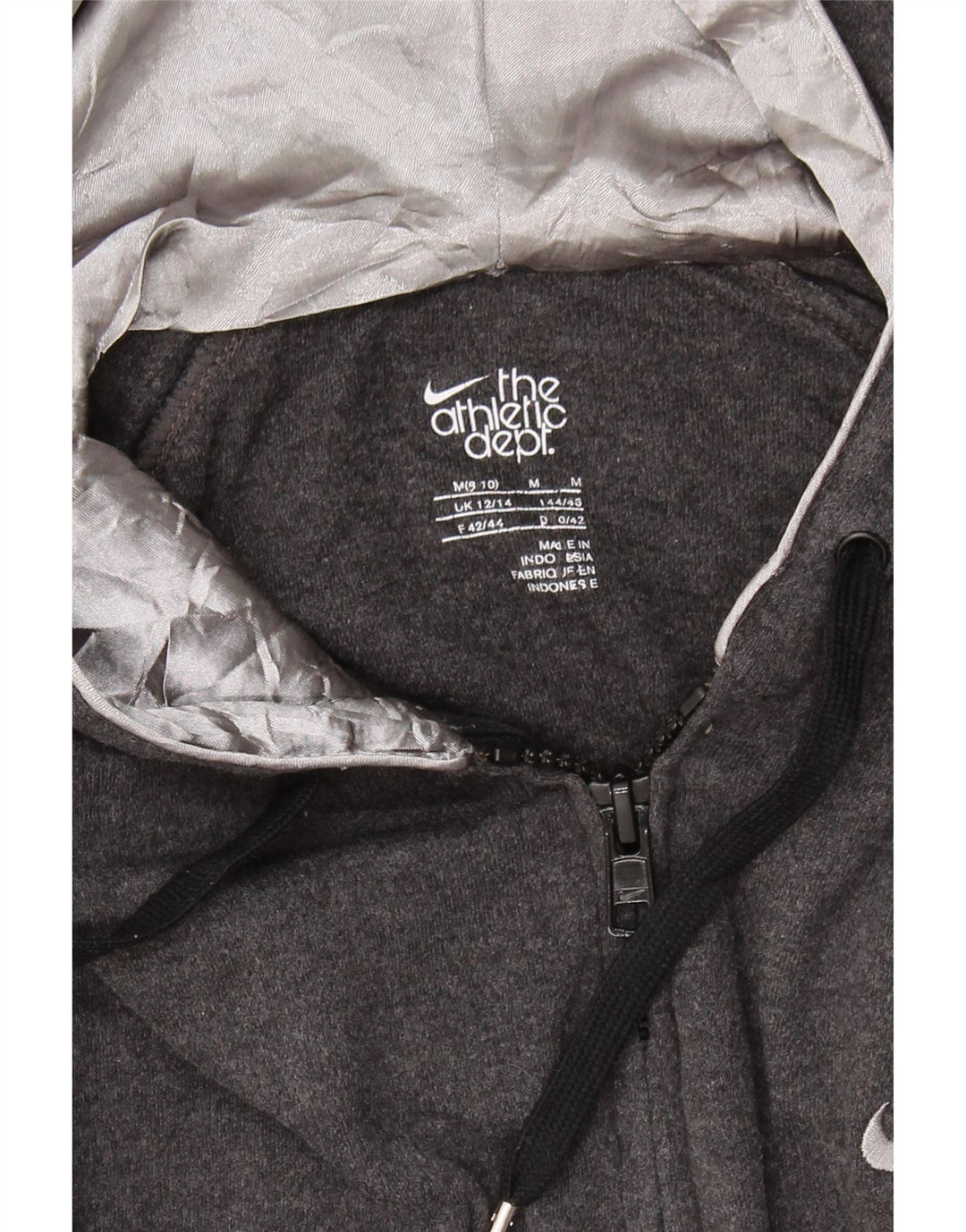 NIKE Womens Zip Hoodie Sweater UK 12/14 Medium Grey Cotton Vintage Nike and Second-Hand Nike from Messina Hembry 