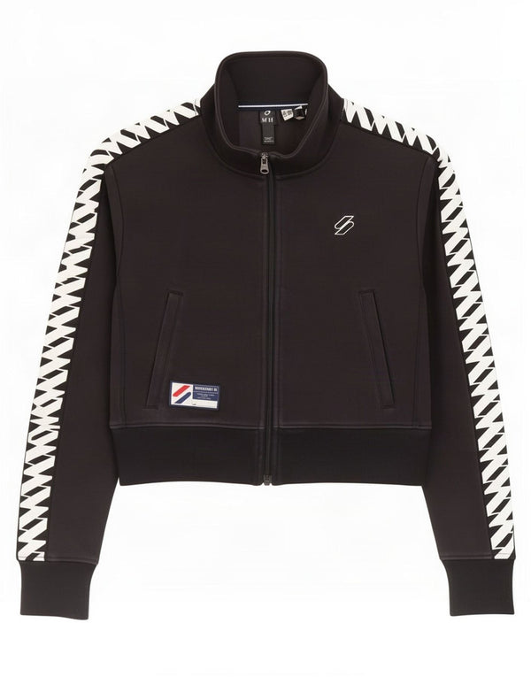 Giacca da ginnastica da donna con grafica corta Superdry UK 10 piccola in cotone nero