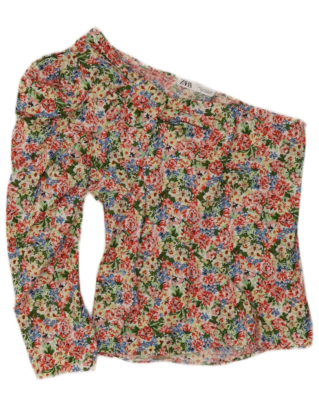 Top monospalla da donna ZARA UK 8 piccolo cotone floreale multicolore