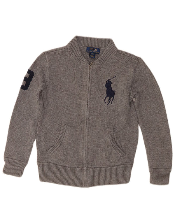 Polo Ralph Lauren Maglione cardigan grafico per ragazzi 7-8 anni piccolo in cotone grigio