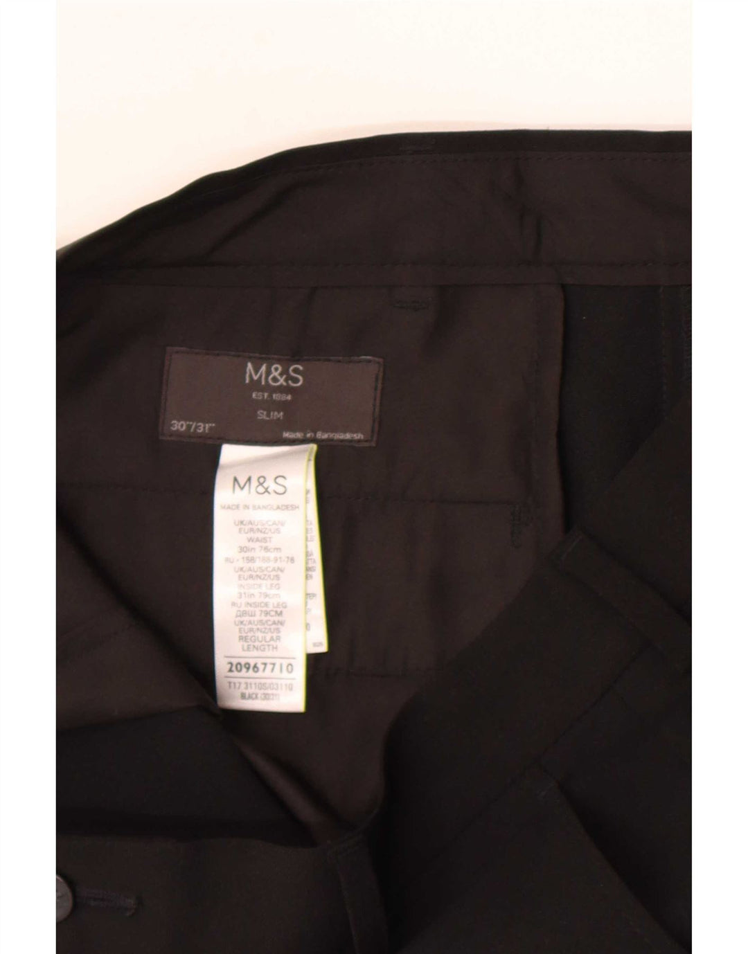 Pantaloni casual slim da uomo Marks & Spencer W30 L31 poliestere nero