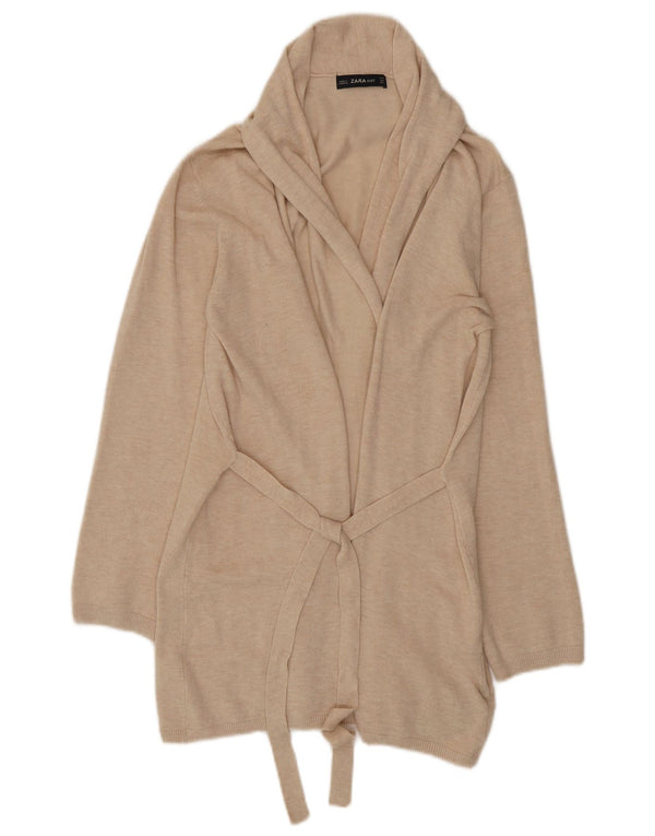 Maglione cardigan lungo da donna Zara UK 12 Viscosa beige medio