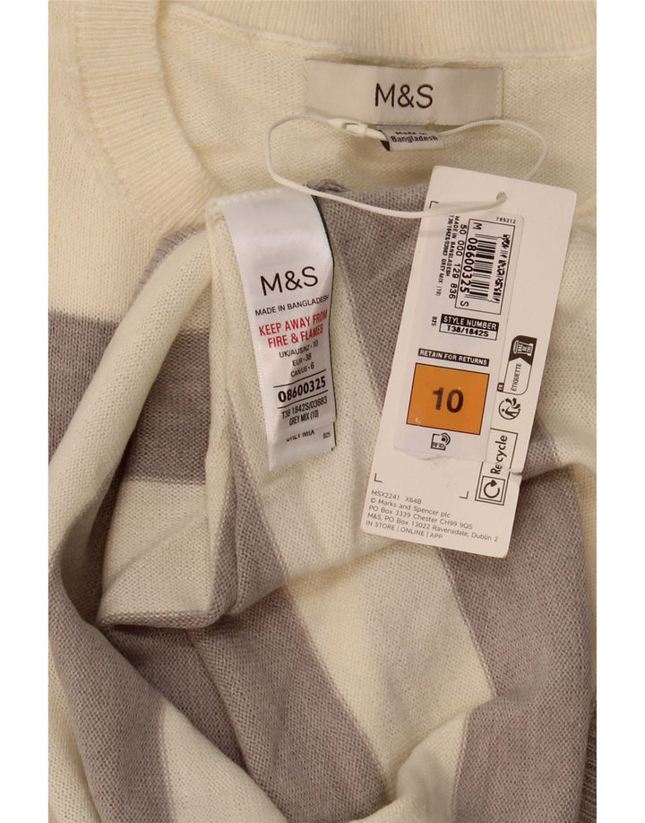 Maglione maglione girocollo da donna Marks & Spencer UK 10 piccolo a righe beige