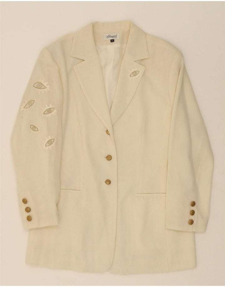 VINTAGE Womens 3 Button Blazer Jacket EU 40 Medium Beige Polyester Vintage Vintage and Second-Hand Vintage from Messina Hembry 