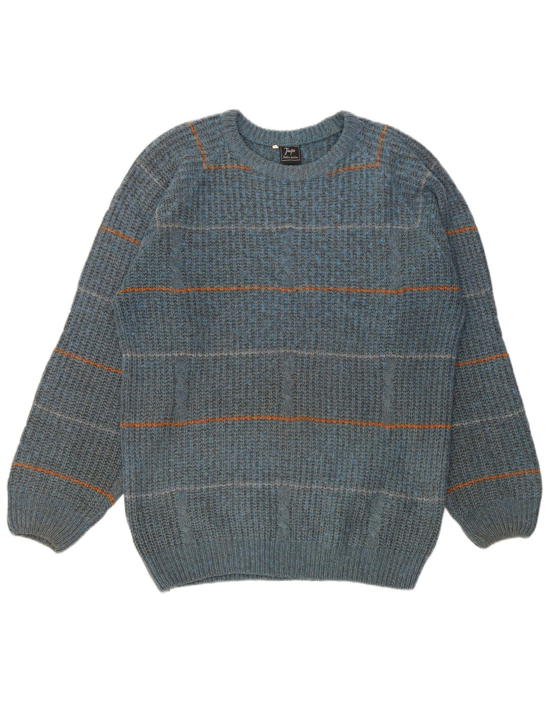 Maglione vintage da uomo girocollo IT 50 a righe blu medio