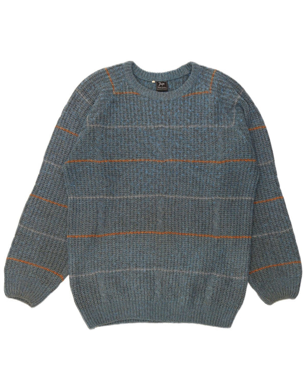 Maglione vintage da uomo girocollo IT 50 a righe blu medio