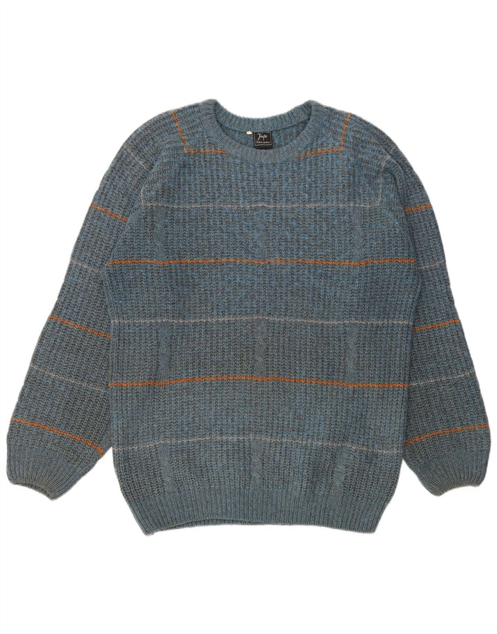 Maglione vintage da uomo girocollo IT 50 a righe blu medio