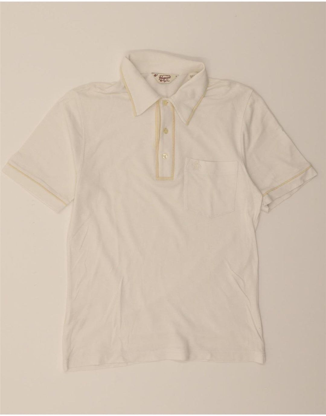 PENGUIN Mens Polo Shirt Small White Cotton Vintage Penguin and Second-Hand Penguin from Messina Hembry 