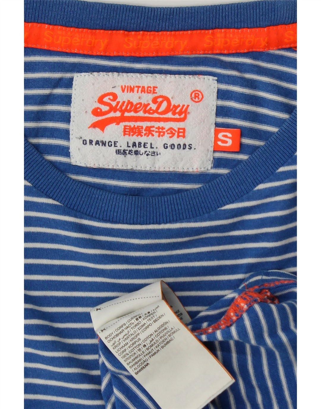 T-shirt da uomo SUPERDRY Top in cotone a righe piccole blu