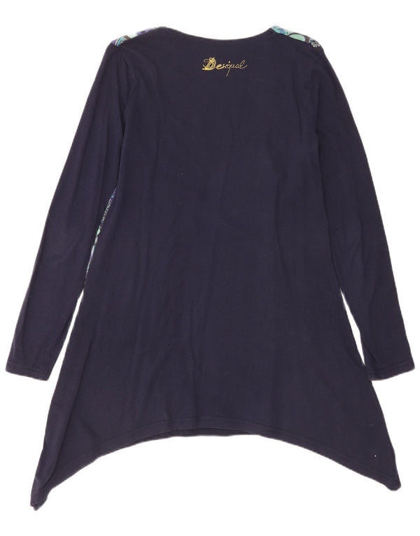 Desigual Donna Manica Lunga Tunica Top UK 14 Grande Blu Navy Floreale