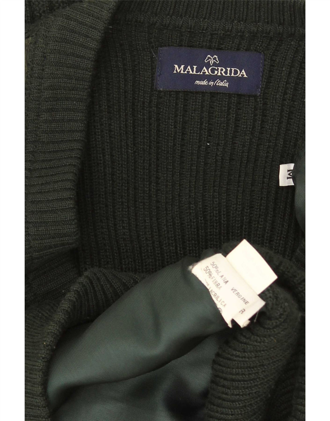 Maglione cardigan da uomo Malagrida Lana verde medio a rombi/diamante