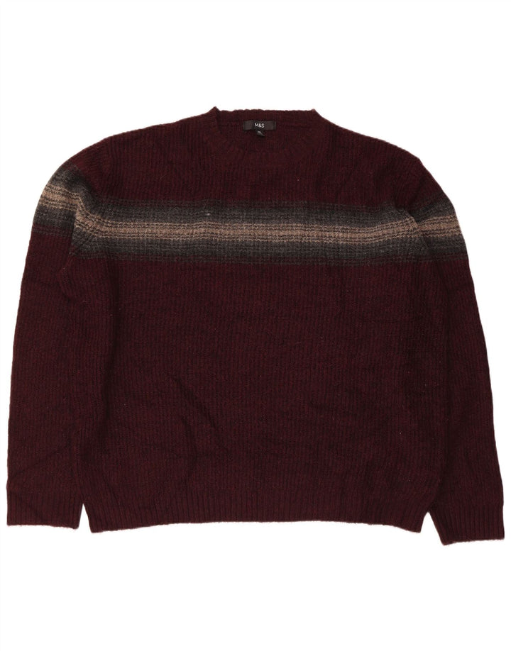 MARKS & SPENCER Maglione maglione girocollo da uomo 2XL Acrilico a righe bordeaux